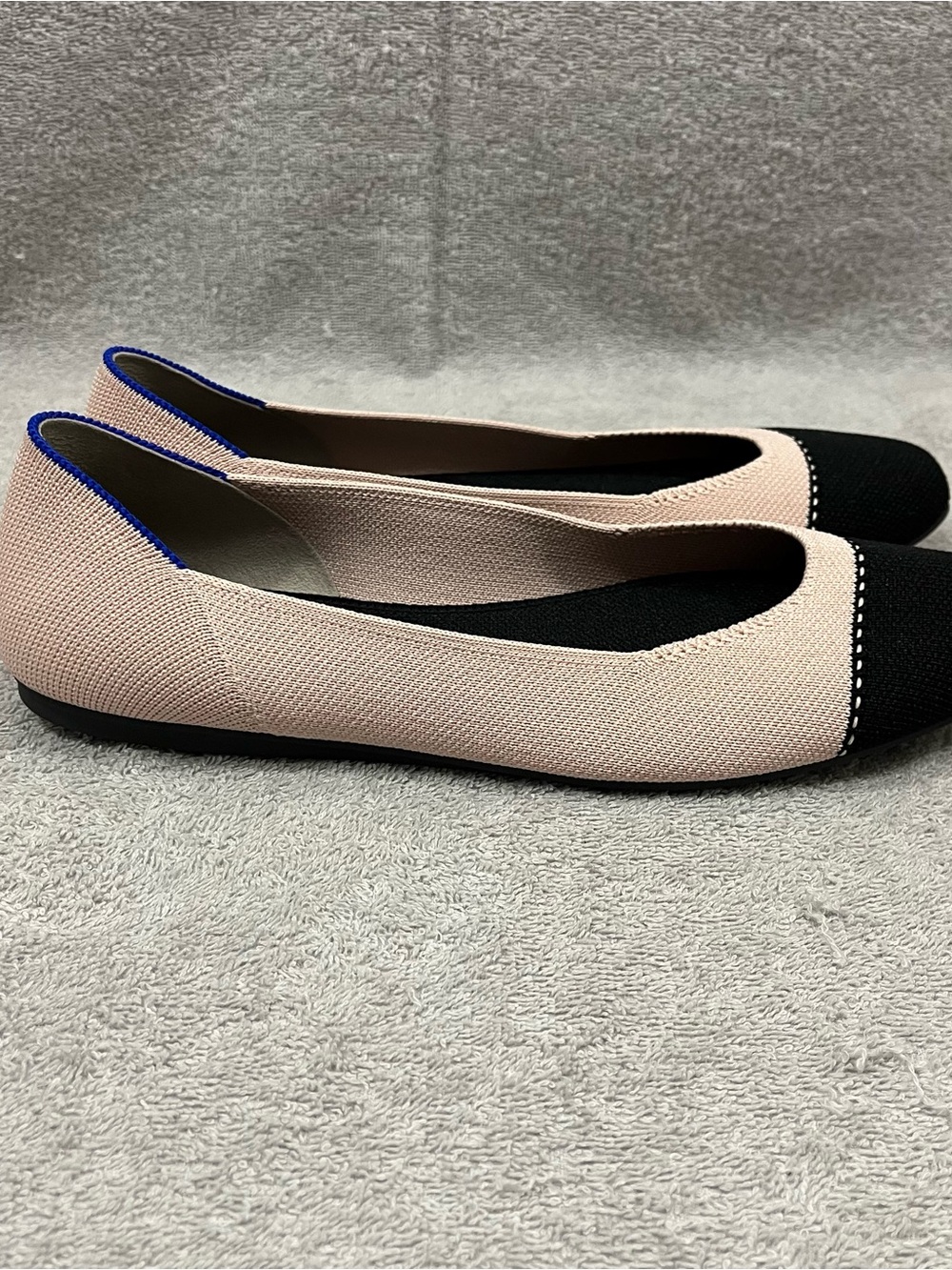 Rothy's The Square in Tuxedo Cap Toe Knit Flats Women's 9.5 Light Pink Black